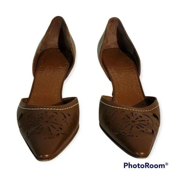 Salvatore Ferragamo Womens Brow Leather Kitten Heels Size 6 - Picture 2 of 9
